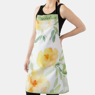 Elegant yellow peach orange watercolor floral apron
