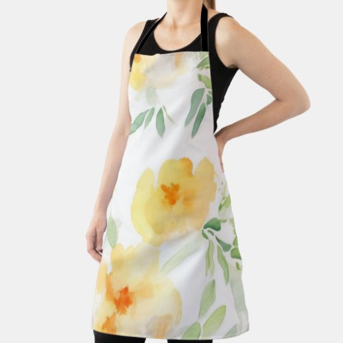 Elegant yellow peach orange watercolor floral  apron