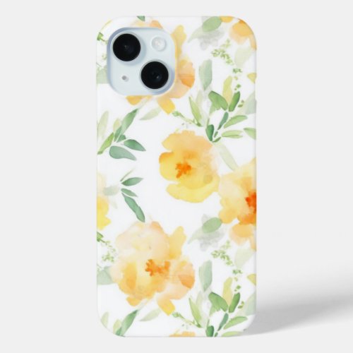 Elegant yellow peach orange watercolor floral  iPhone 15 case