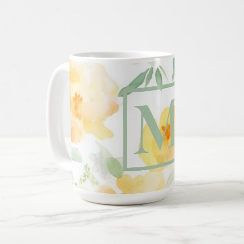 Elegant yellow peach orange watercolor floral  coffee mug