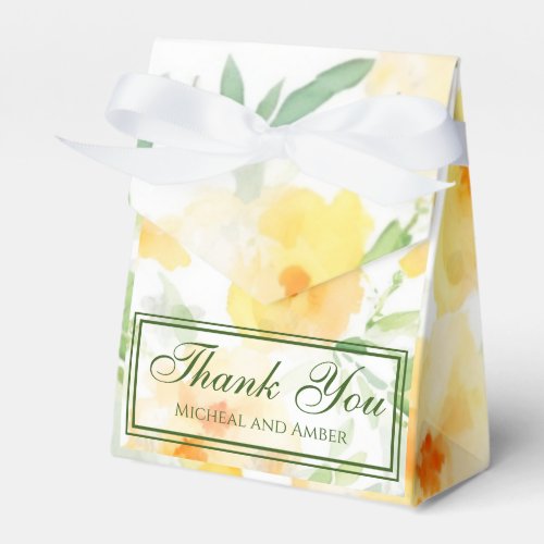 Elegant yellow peach orange watercolor floral  favor boxes