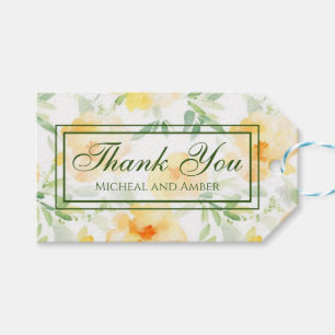 Elegant yellow peach orange watercolor floral gift tags