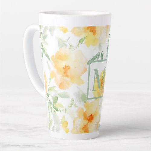 Elegant yellow peach orange watercolor floral  latte mug