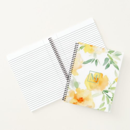 Elegant yellow peach orange watercolor floral  notebook