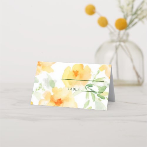 Elegant yellow peach orange watercolor floral  place card