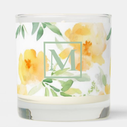 Elegant yellow peach orange watercolor floral  scented candle