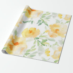 Elegant yellow peach orange watercolor floral wrapping paper