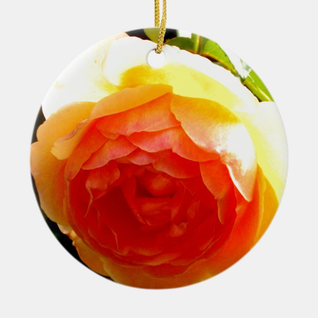 Elegant yellow peach red apricot floral rose ceramic ornament (Front)