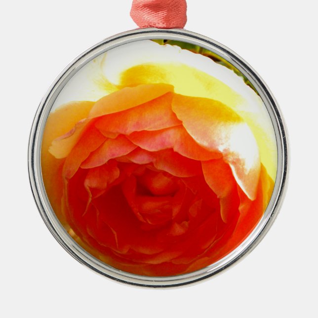 Elegant yellow peach red apricot floral rose metal ornament (Front)