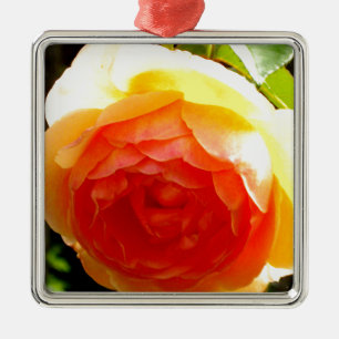 Elegant yellow peach red apricot floral rose metal ornament