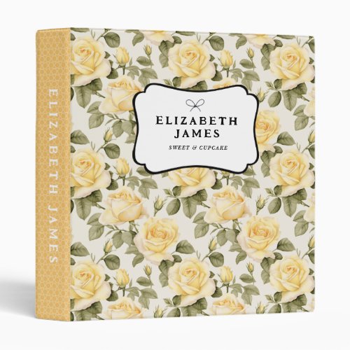 Elegant Yellow Peonies Floral Pattern Personalized 3 Ring Binder