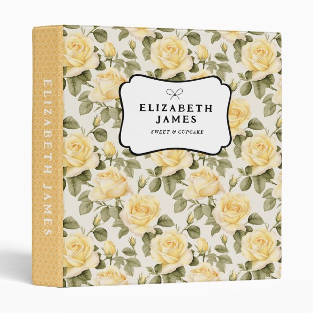 Elegant Yellow Peonies Floral Pattern Personalized 3 Ring Binder (Front/Spine)