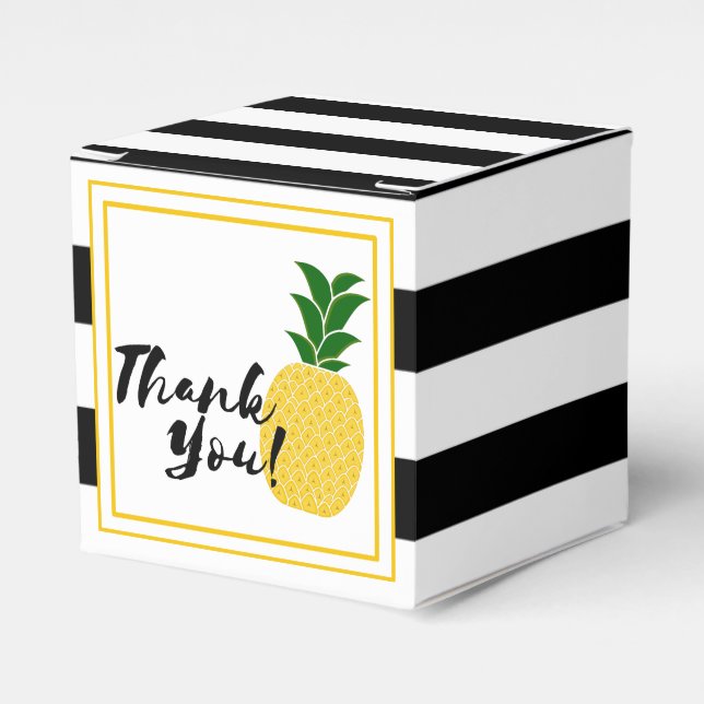 Elegant Yellow Pineapple Thank You Favor Boxes (Front Side)