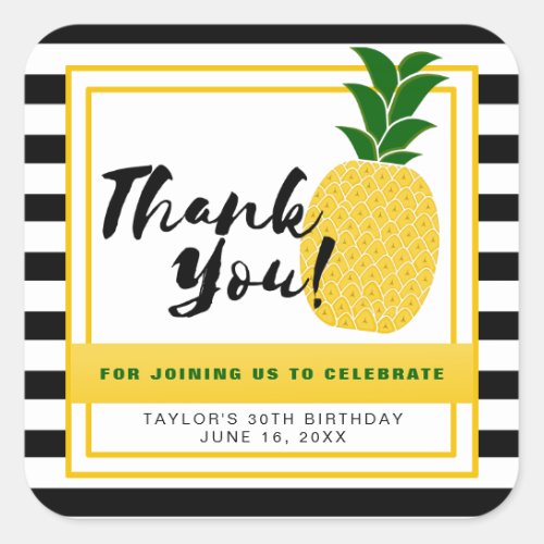 Elegant Yellow Pineapple Thank You Square Sticker