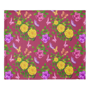 Elegant Yellow Pink And Purple Rose Duvet Cover