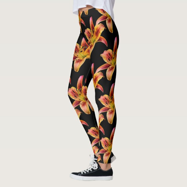 Elegant Yellow Pink Daylilies Leggings (Left)