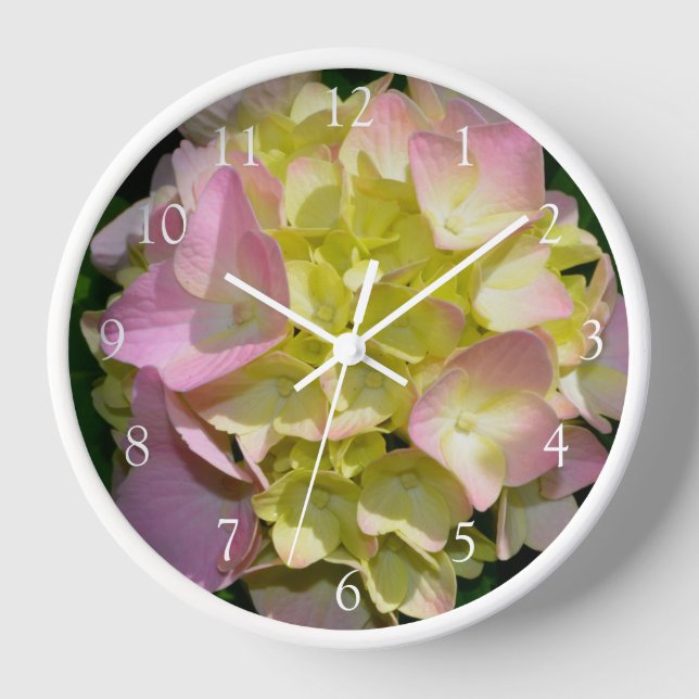 Elegant yellow pink green floral hydrangeas  clock (Front)