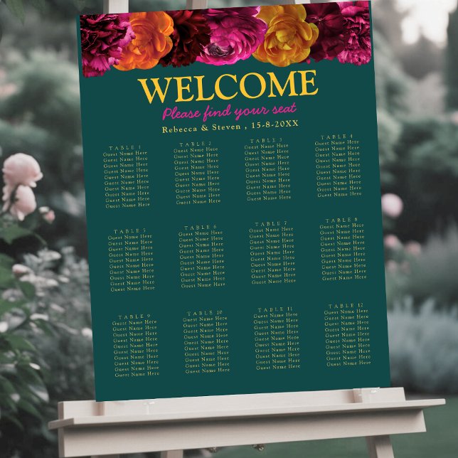 Elegant yellow pink green floral wedding seating  foam board (Creator Uploaded)