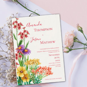 Elegant Yellow Purple Orange Wildflowers Wedding Magnetic Invitation
