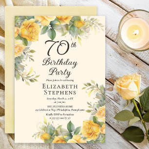 Elegant Yellow Rose 70th Birthday Party Invitation
