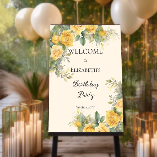 Elegant Yellow Rose Birthday Party Welcome Sign