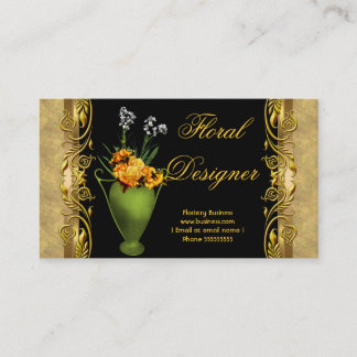 Elegant Yellow Rose Black Gold Floristry Business Card