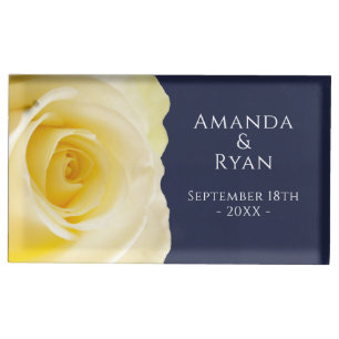 Elegant Yellow Rose Blue Floral Wedding Place Card Holder