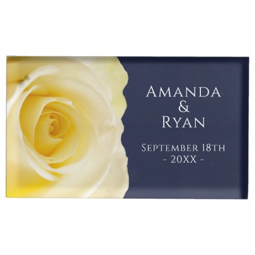 Elegant Yellow Rose Blue Floral Wedding  Place Card Holder