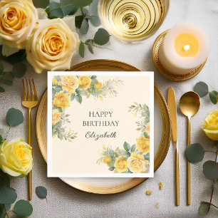 Elegant Yellow Rose Floral Birthday Party Napkins