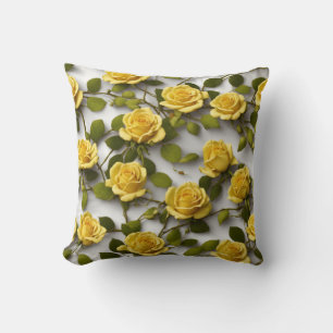 Elegant Yellow Rose Floral Pattern Design Throw Pillow