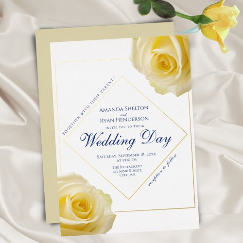 Elegant Yellow Rose Floral Wedding Gold Foil Invitation