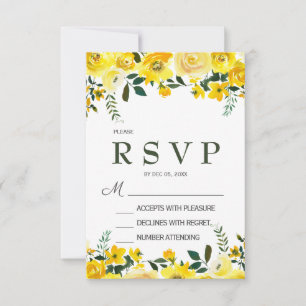 Elegant, yellow rose floral wedding RSVP card