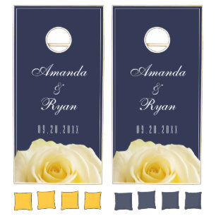Elegant Yellow Rose Flower Floral Wedding Cornhole Set
