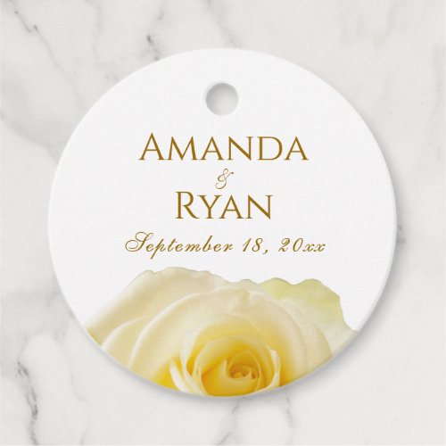 Elegant Yellow Rose Golden Floral Wedding Favor Tags