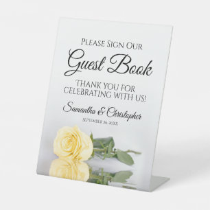 Elegant Yellow Rose Please Sign Our Guest Book