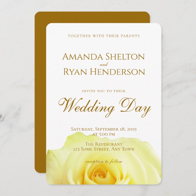 Elegant Yellow Rose Script Floral Wedding Invitation (Front/Back)