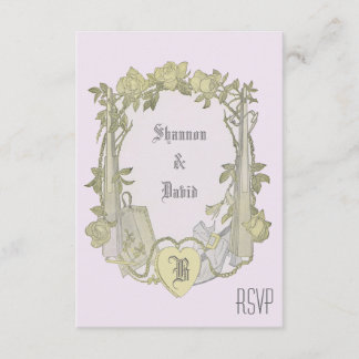 Elegant Yellow Rose Vintage Wedding Chuppah RSVP Card