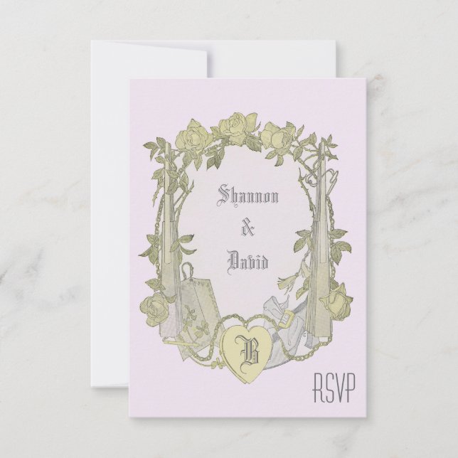 Elegant Yellow Rose Vintage Wedding Chuppah RSVP Card (Front)