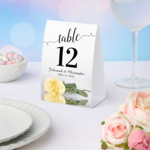 Elegant Yellow Rose Wedding Table Number Paper Table Tent