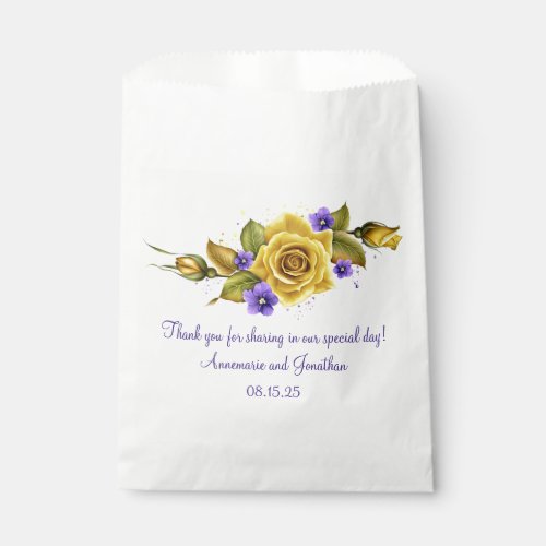 Elegant Yellow Roses and Purple Violets  Favor Bag