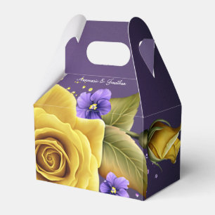 Elegant Yellow Roses and Purple Violets Wedding Favor Boxes