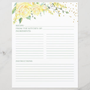 Elegant Yellow Roses Floral Bridal Shower Recipe