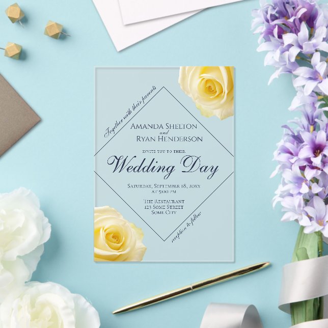 Elegant Yellow Roses Flower Floral Wedding Acrylic Invitations (Insitu (Wedding))