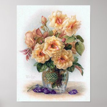 Elegant Yellow Roses In A Glass Vase Print by LeAnnS123 at Zazzle