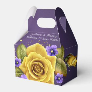 Elegant Yellow Roses, Purple Violets 50th Anniv   Favor Boxes