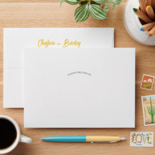 Elegant Yellow Script Font Wedding Envelope
