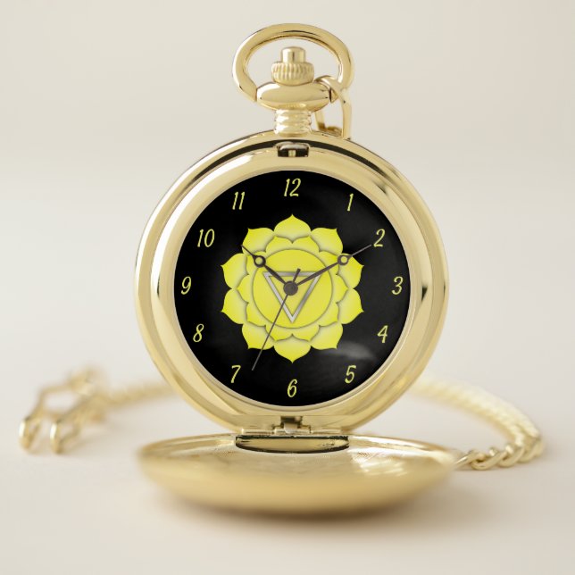 Elegant Yellow Solar Chakra Chi Zen Yoga Spiritual Pocket Watch (Inside)