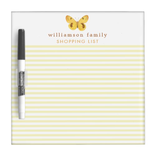 Elegant Yellow Stripes  Butterfly _ Personalized Dry Erase Board
