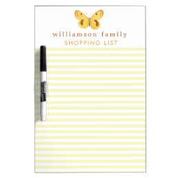 Elegant Yellow Stripes &amp; Butterfly - Personalized  Dry Erase Board