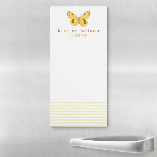 Elegant Yellow Stripes  Butterfly _ Personalized Magnetic Notepad